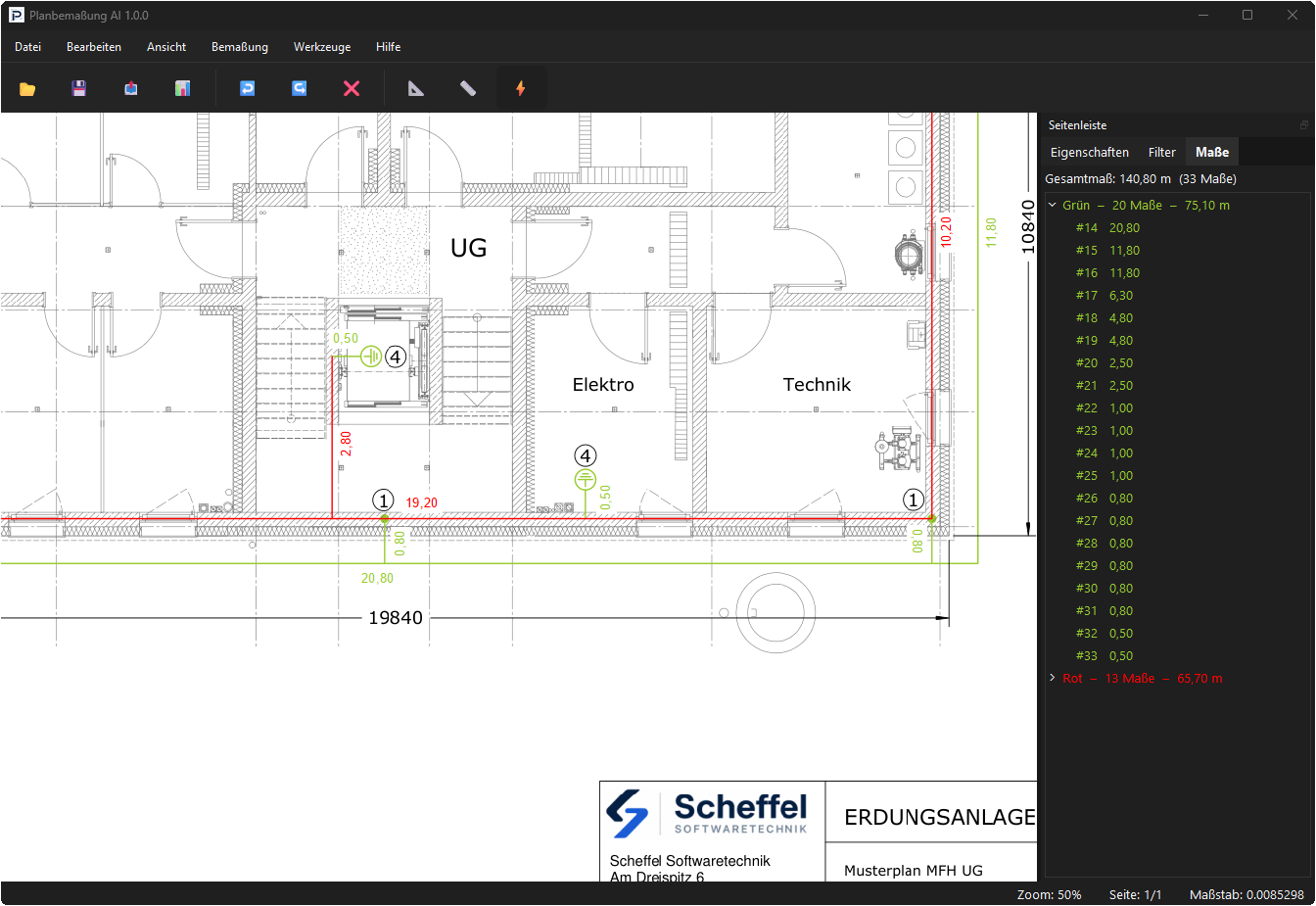 Planbemaßung AI – automatisches Aufmaß aus einem Blitzschutz-PDF-Plan